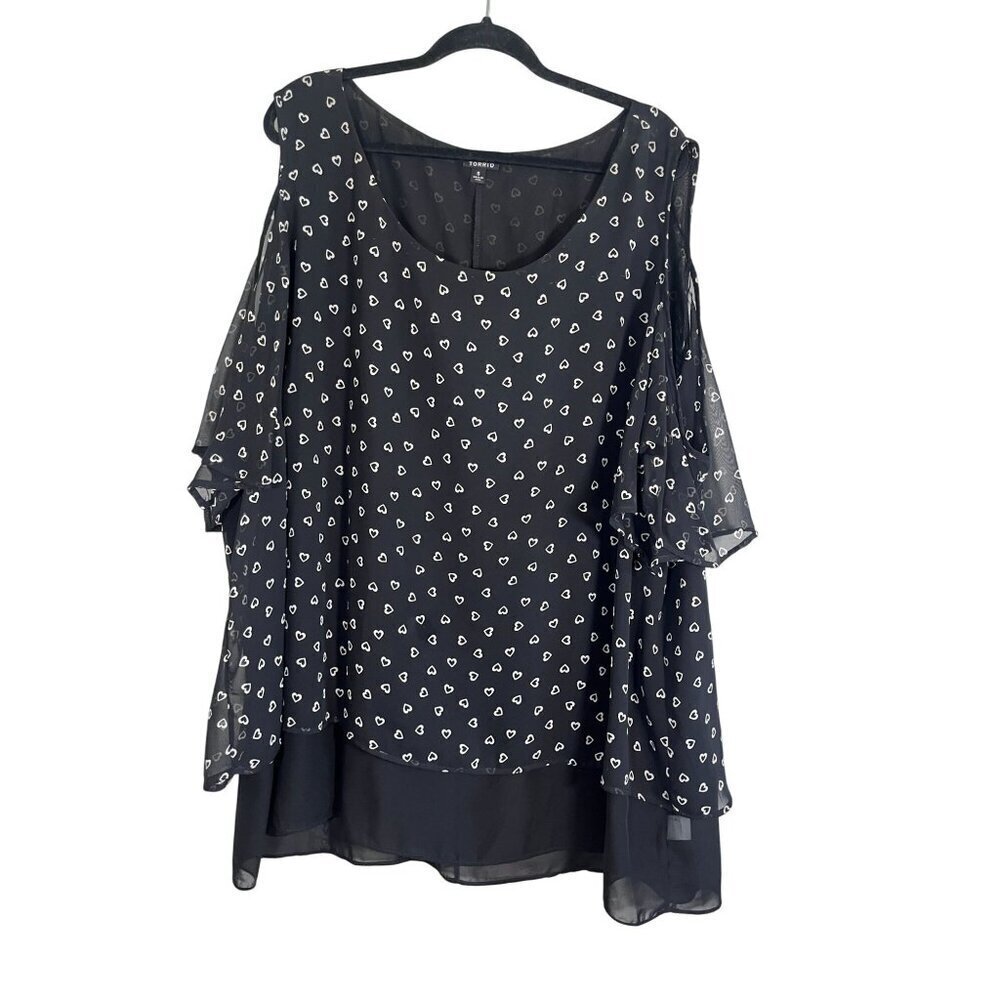 Torrid Top 5X Black Sheer Heart Novelty Retro Mod Whimsical Preppy 80s‎ Boho